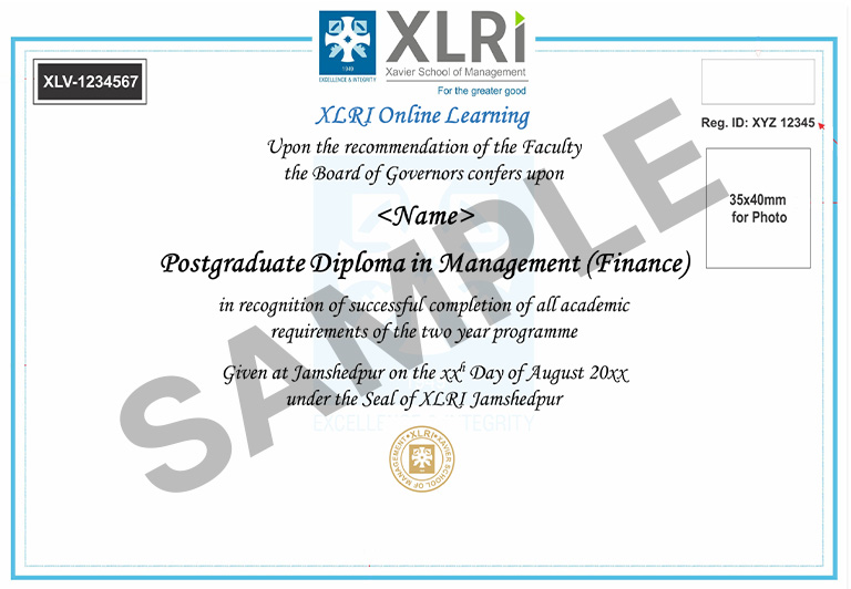 XLRI Online Learning - PGDM (Finance) - Sample Certificate